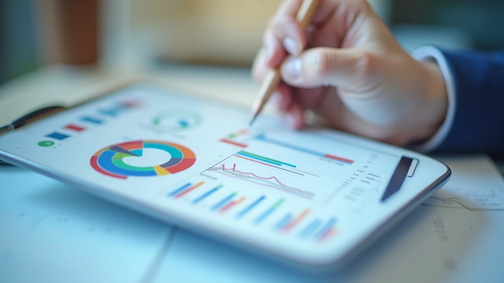 Farbige Finanzdiagramme und Statistiken auf einem Tablet mit Stift, professionelle Arbeitsumgebung