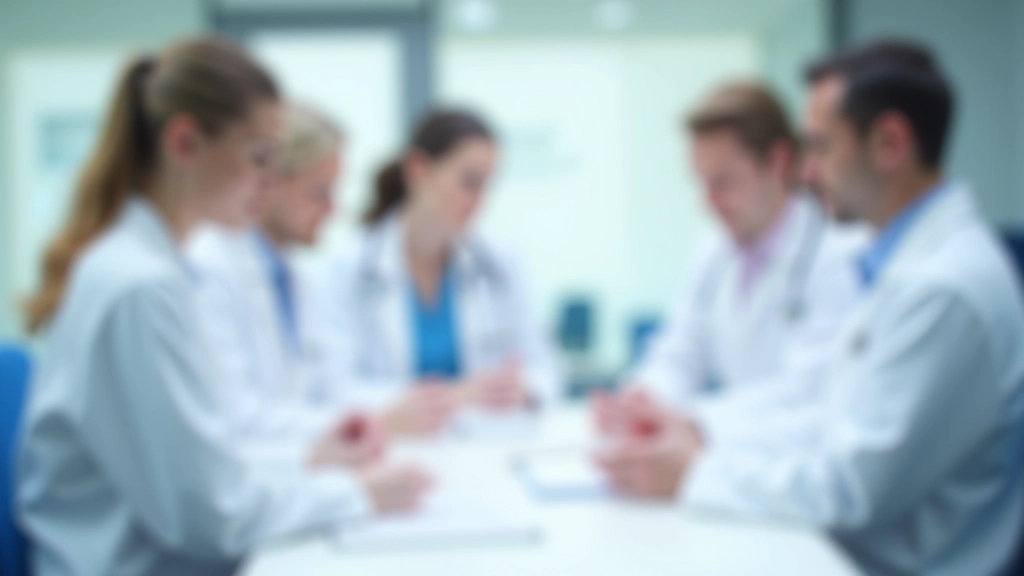 Medizinisches Team in Besprechung im modernen Krankenhauskonferenzraum