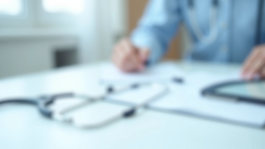 Stethoskop und medizinische Dokumente auf einem modernen Schreibtisch mit softener Beleuchtung